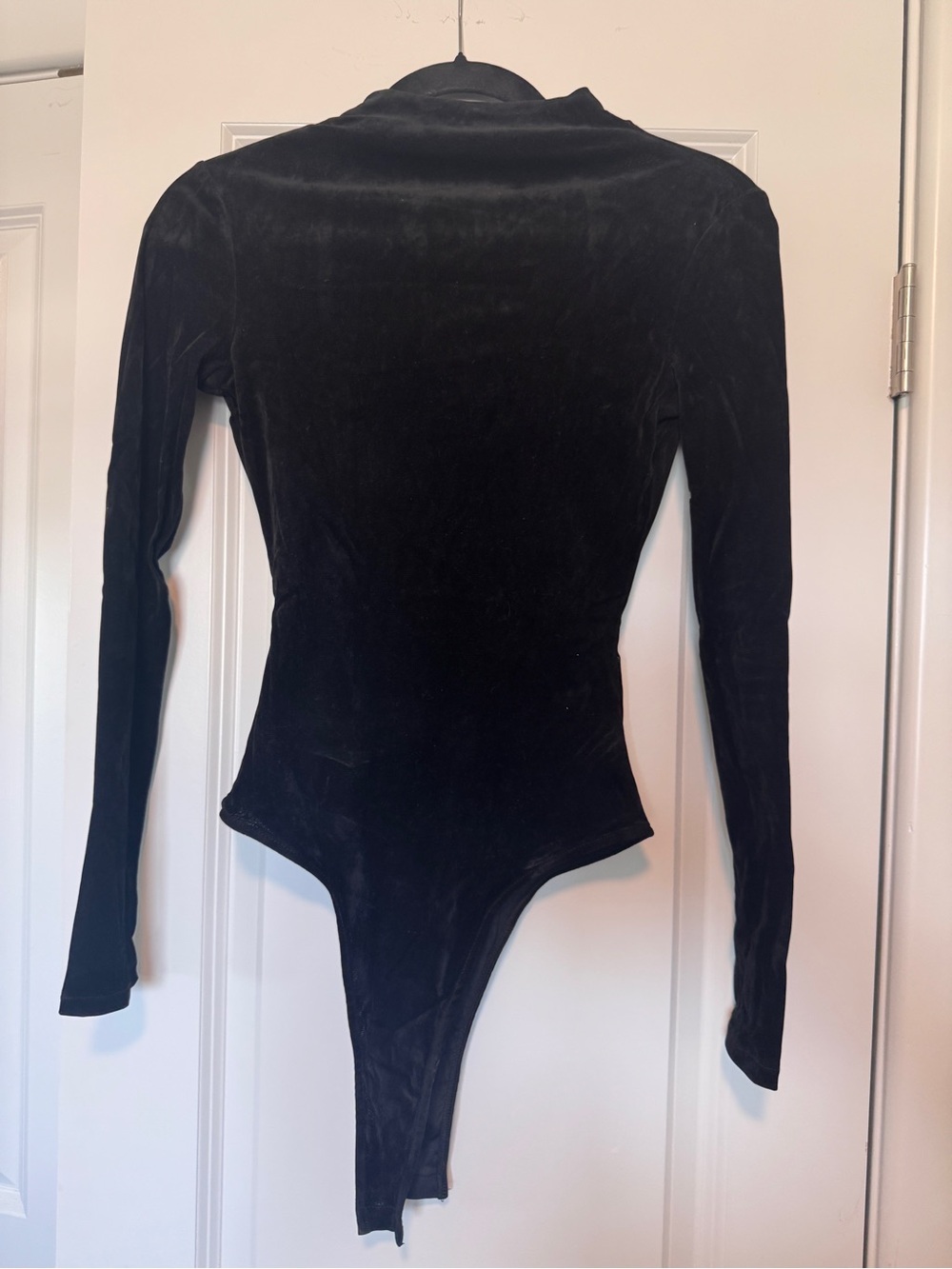 Zara Black Long-Sleeve Velvet Thong Bodysuit
